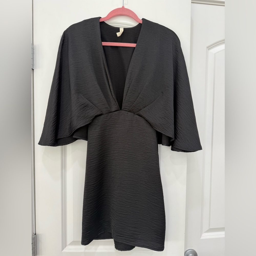 Tyche Solid Black Cape Mini Dress - Size Small